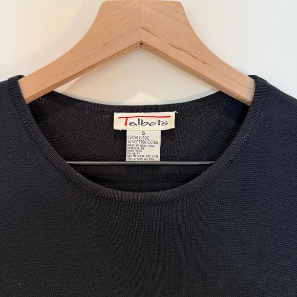 Vintage Talbots Silk Cotton Top Small Black Short Sleeves - Picture 2 of 8